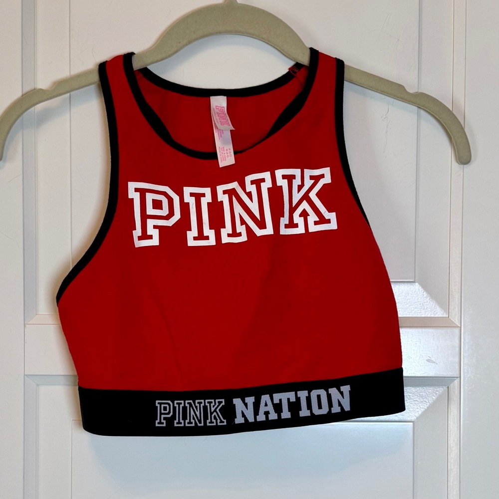 Victoria's Secret PINK Nation Red High Neck Racerback Sports Bra Medium M (A-C)